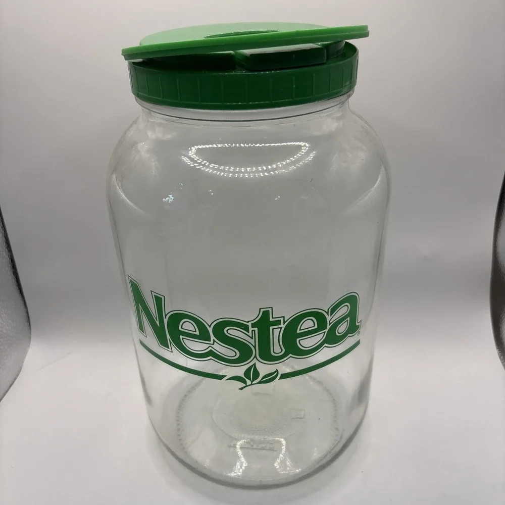 Vtg Nestea 1 Gallon Glass Jar Canister Handle & Pour Spout Sun Tea A-4128 Green